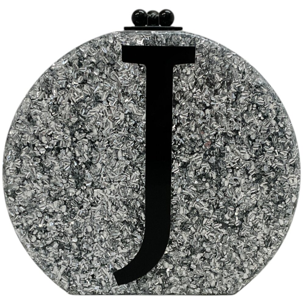 Edie Parker Silver Glitter "J" Minaudiere